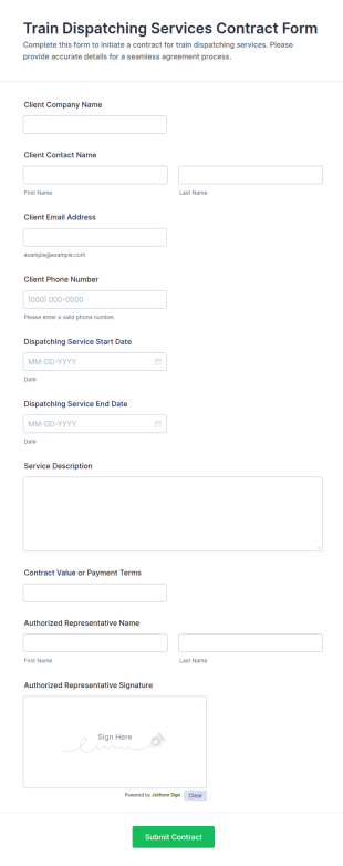 Train Dispatching Services Contract Form Template