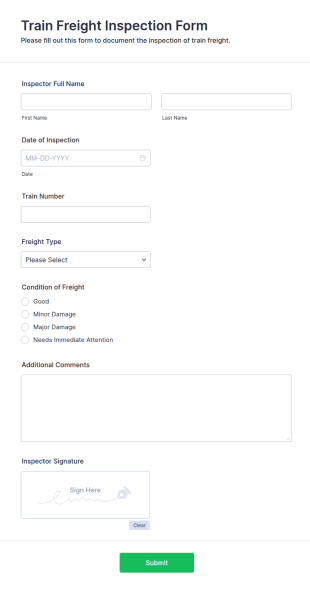 Train Freight Inspection Form Template