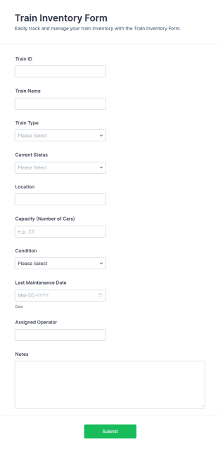 Train Inventory Form Template