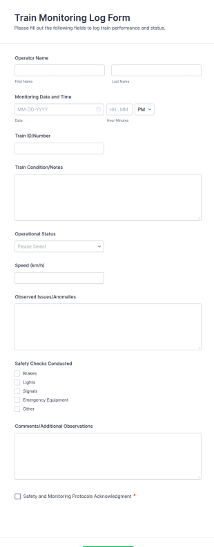 Train Monitoring Log Form Template