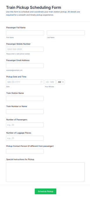 Train Pickup Scheduling Form Template
