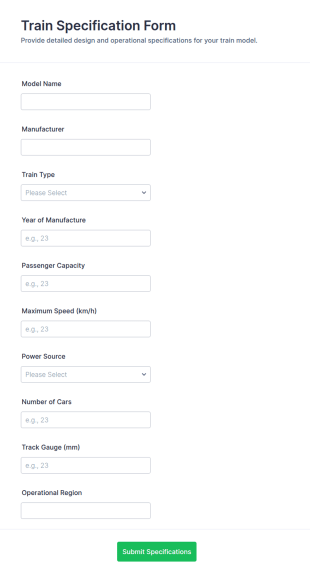 Train Specification Form Template