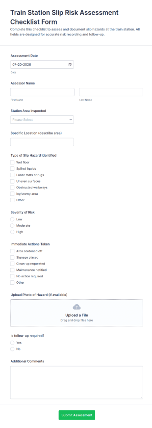 Train Station Slip Risk Assessment Form Template