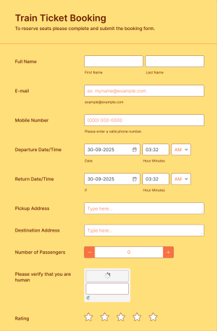 Train Ticket Booking Form Template
