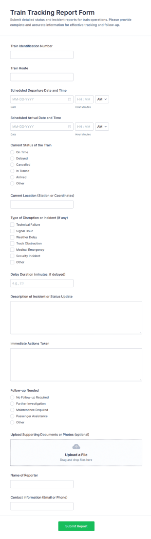 Train Tracking Report Form Template