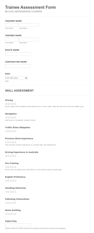 Trainee Assessment Form Template