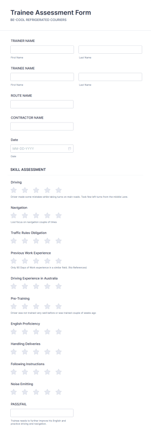 Trainee Assessment Form Template