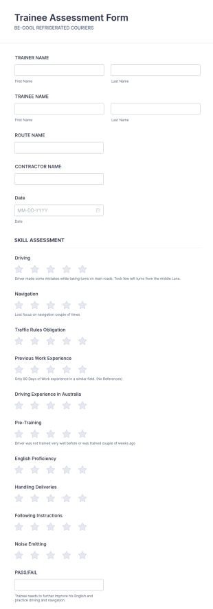 Trainee Assessment Form Template