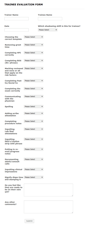 Trainee Evaluation Form Template