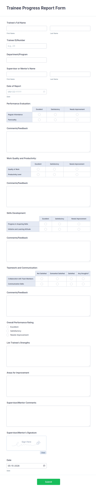 Trainee Progress Report Form Template