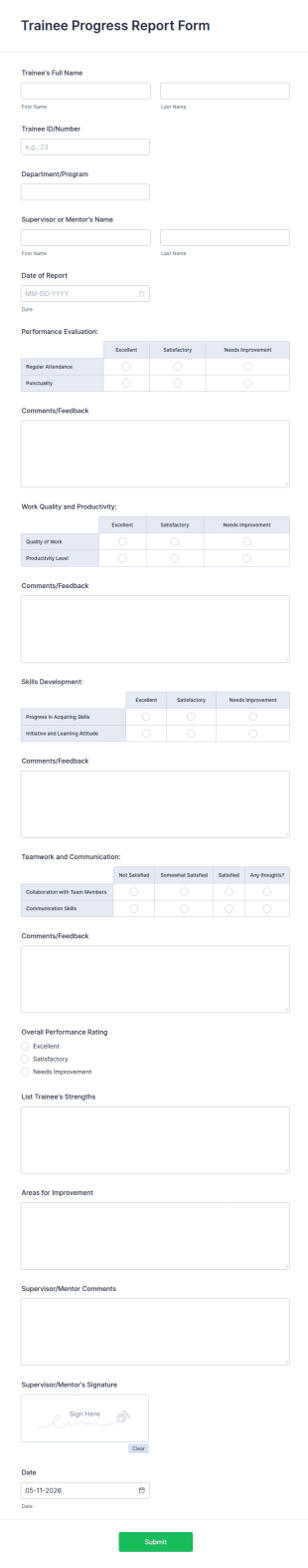 Trainee Progress Report Form Template