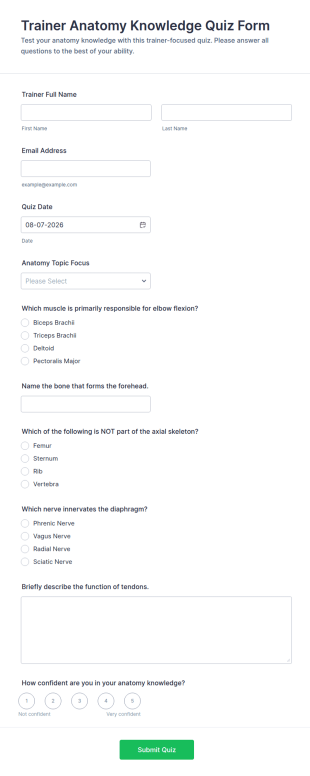 Trainer Anatomy Knowledge Quiz Form Template