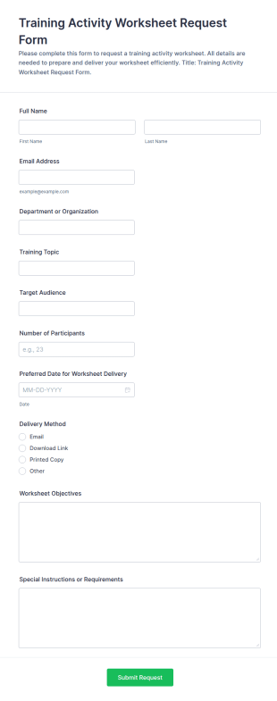 Training Activity Worksheet Request Form Template