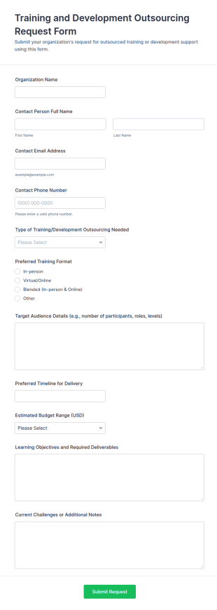 Training And Development Outsourcing Request Form Template