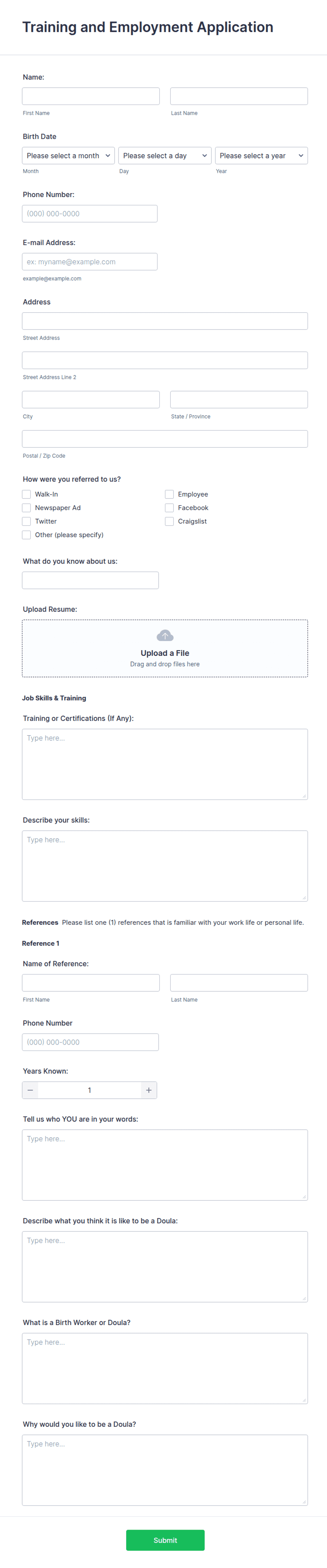 Training and Employment Application Form Template | Jotform