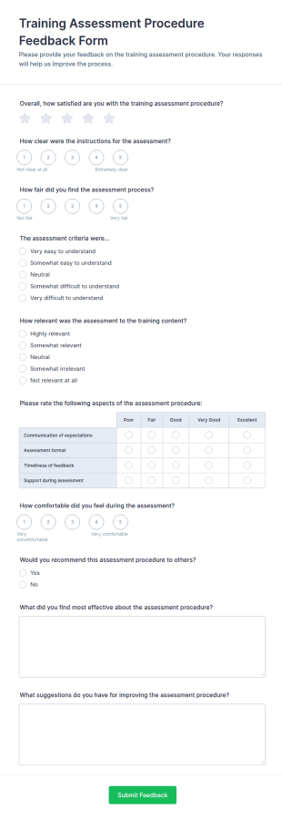 Training Assessment Procedure Feedback Form Template