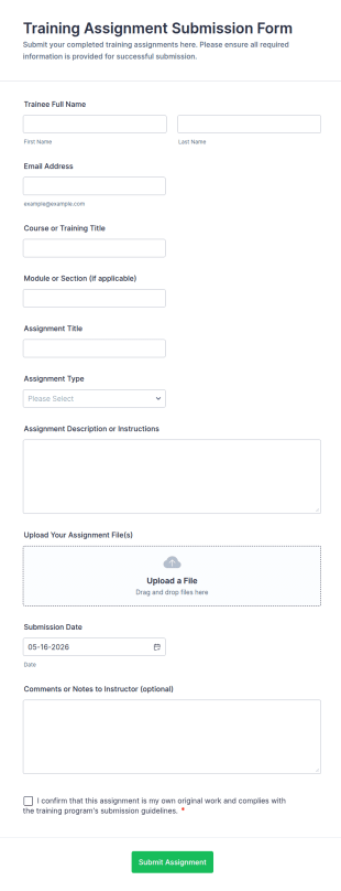 Training Assignment Submission Form Template