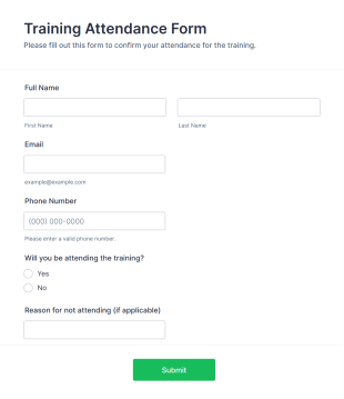 Training Attendance Form Template