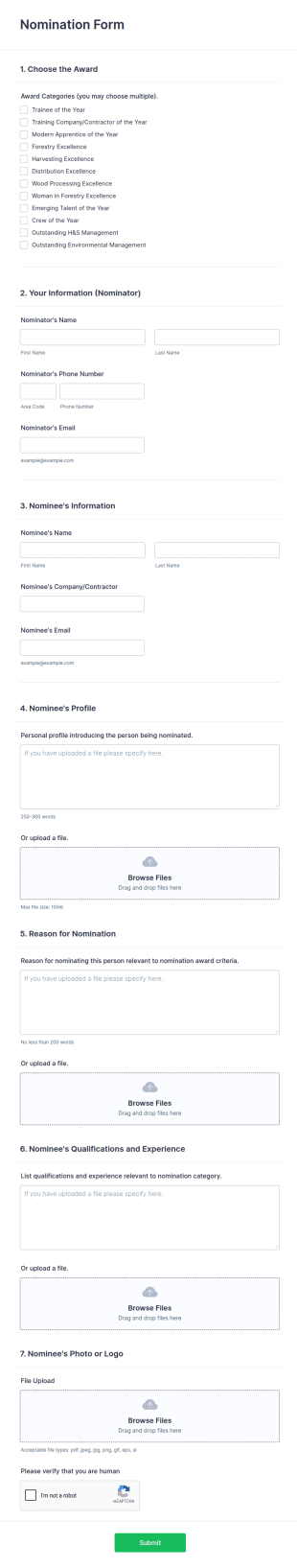 Training Awards Nomination Form Template
