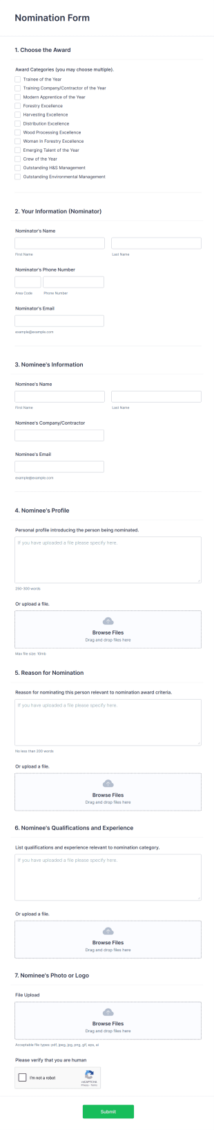 Training Awards Nomination Form Template