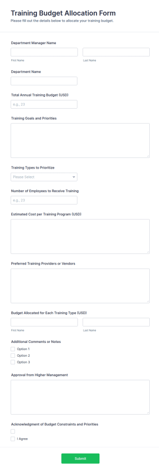 Training Budget Allocation Form Template