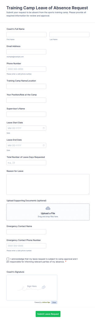 Training Camp Leave Of Absence Request Form Template