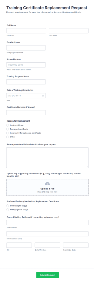 Training Certificate Replacement Request Form Template