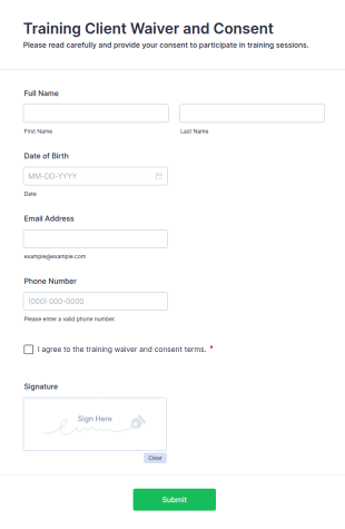 Training Client Waiver And Consent Form Template