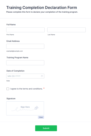 Training Completion Declaration Form Form Template