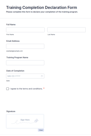 Training Completion Declaration Form Template