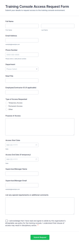 Training Console Access Request Form Template