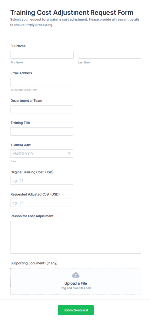 Training Cost Adjustment Request Form Template