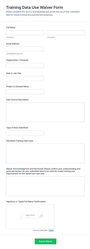 Training Data Use Waiver Form Template