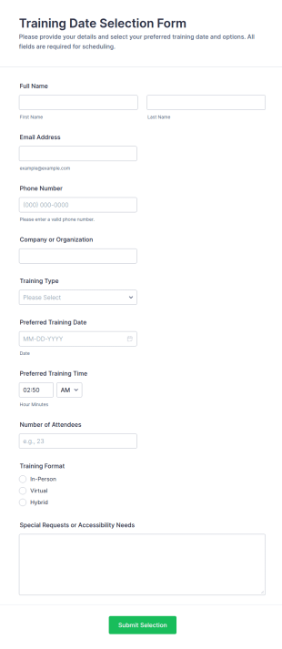 Training Date Selection Form Template