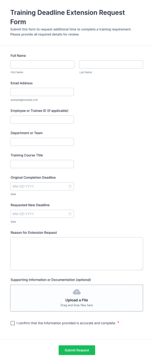Training Deadline Extension Request Form Template