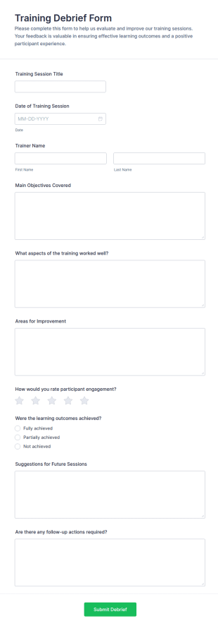 Training Debrief Form Template