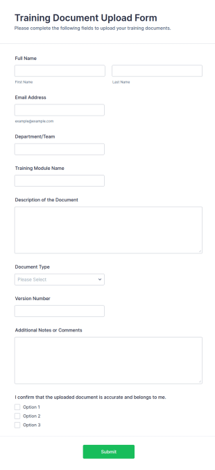Training Document Upload Form Template