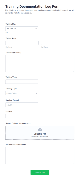Training Documentation Log Form Template