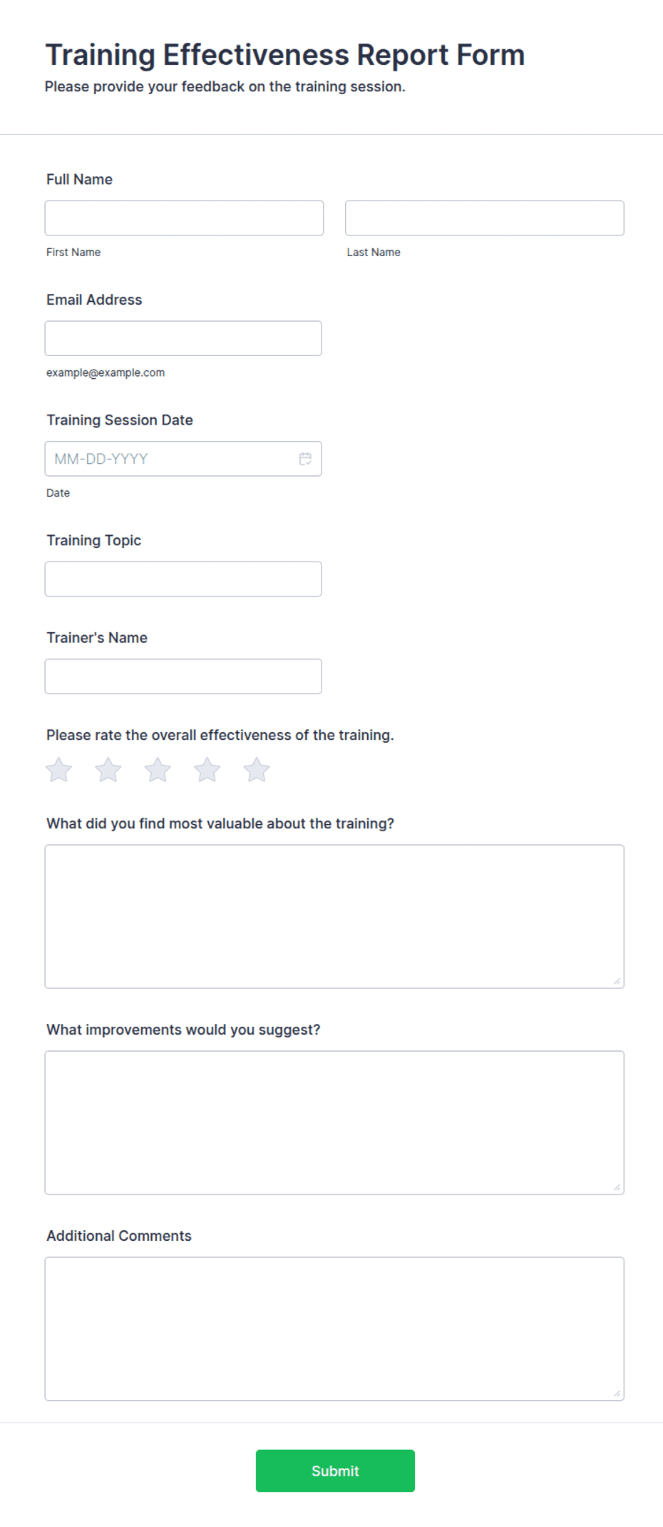 Learning Effectiveness Form Training Effectiveness Report Form Template | Jotform