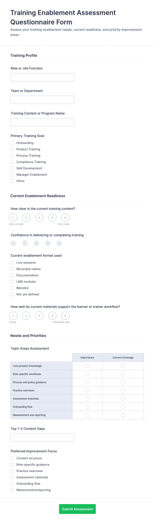 Training Enablement Assessment Form Template