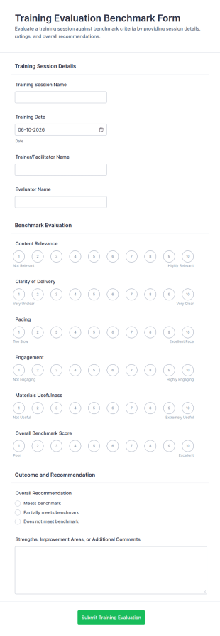 Training Evaluation Benchmark Form Template