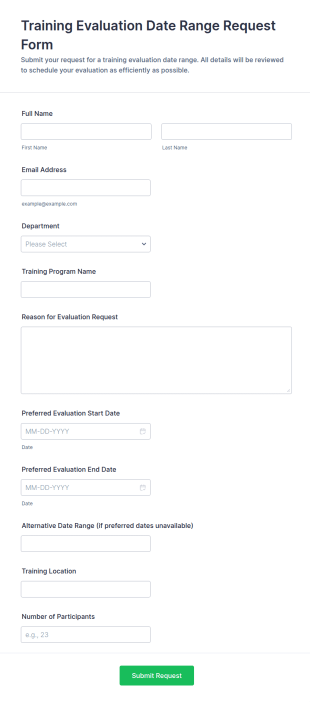 Training Evaluation Date Range Request Form Template