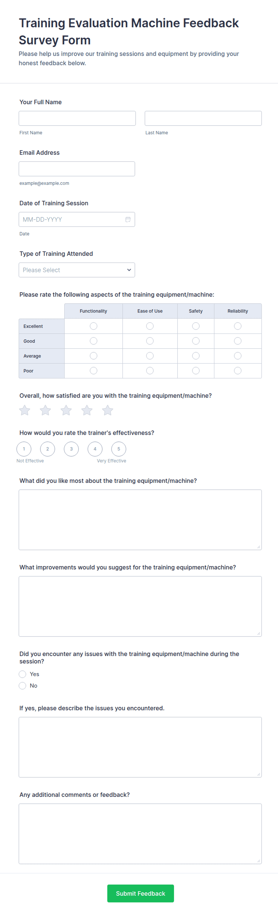 Training Evaluation Machine Feedback Survey Form Template | Jotform
