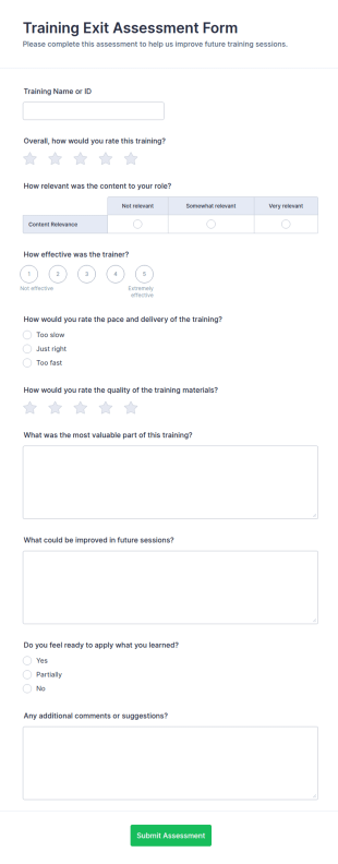 Training Exit Assessment Form Template
