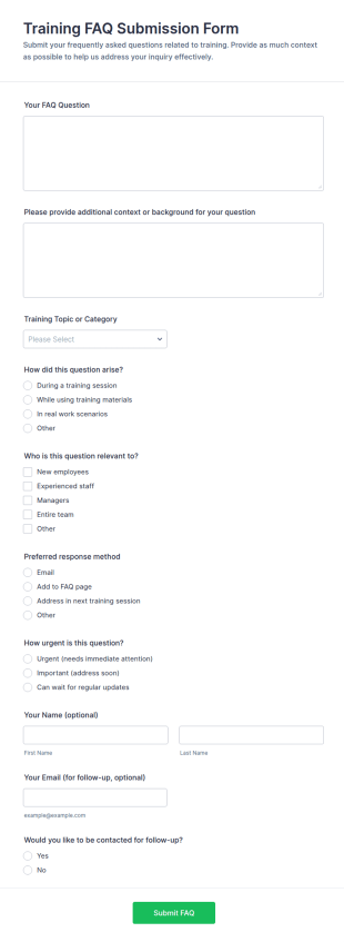 Training FAQ Submission Form Template