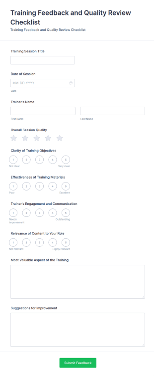Training Feedback And Quality Review Form Template