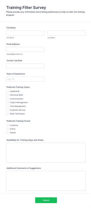 Training Filter Survey Form Template