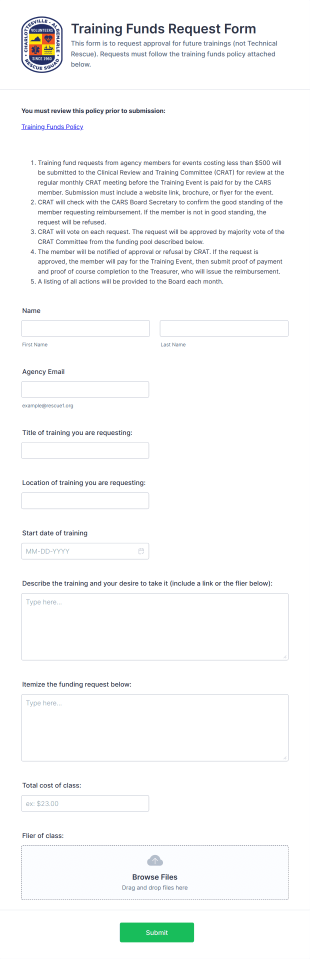 Training Funds Request Form Template