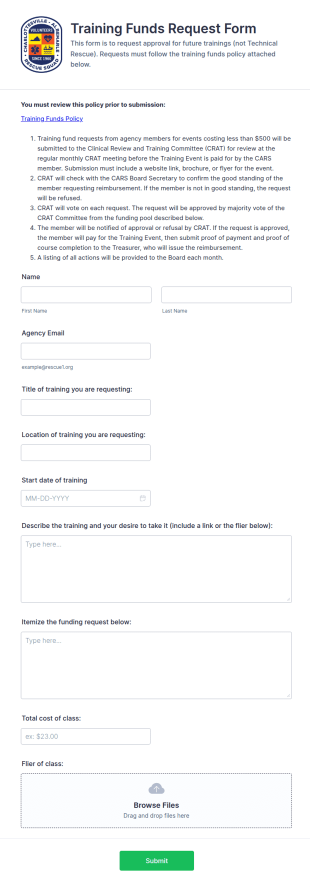 Training Funds Request Form Template