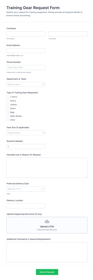 Training Gear Request Form Template